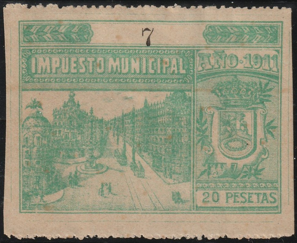Spain Impuesto Municipal Madrid 1911 Revenue Sello Fiscal Stamp Tramcar Tram Tramway